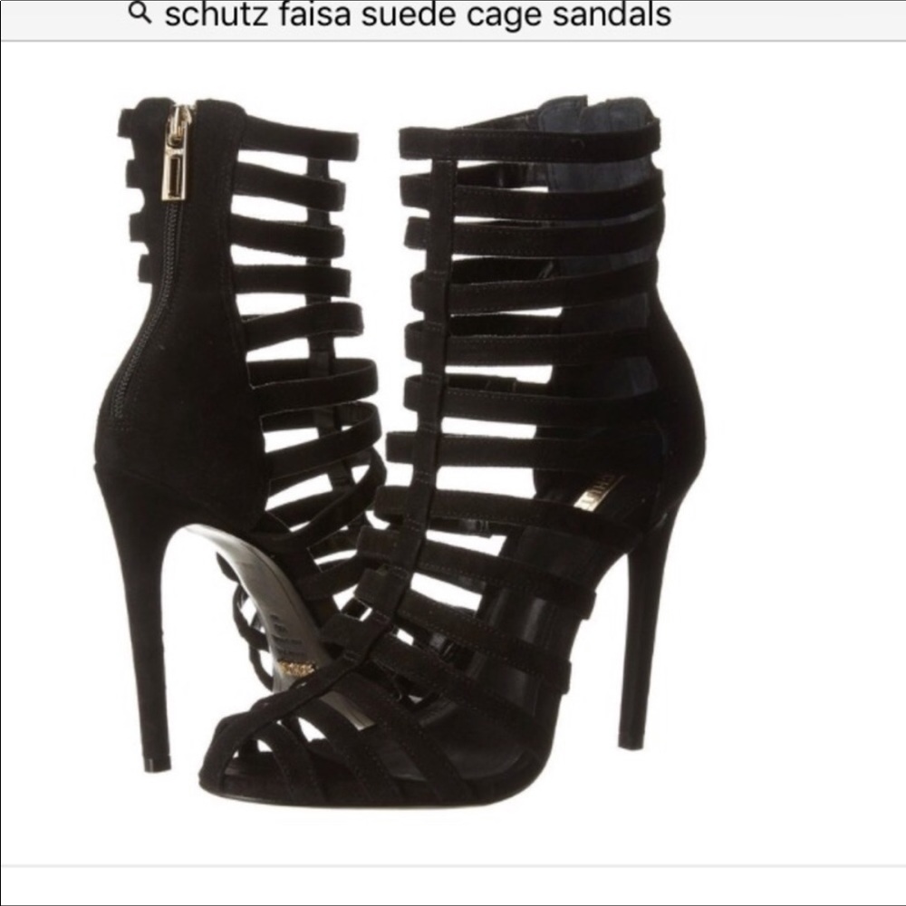 Schutz Sexy Black Faisa Suede Caged Heels